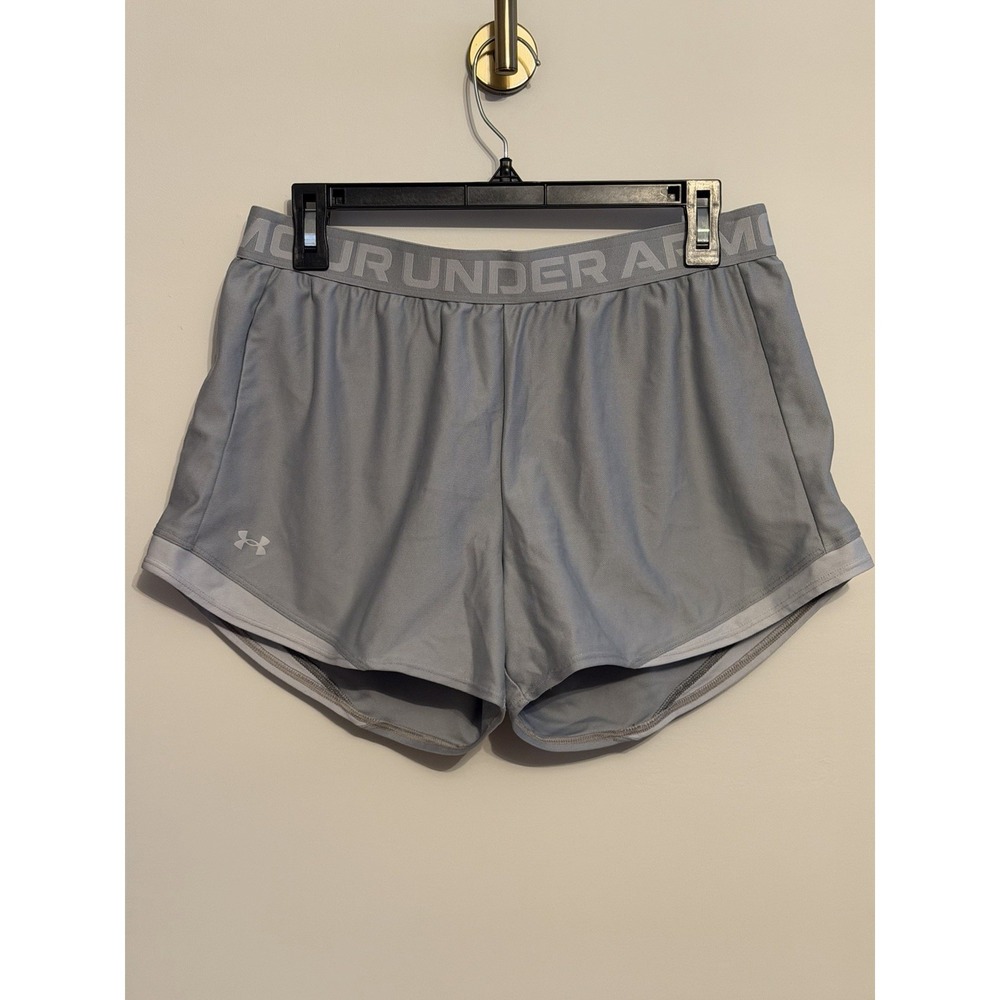 Under Armour Womans Gray Mesh Athletic Shorts L Loose Fit 2" Inseam Elastic